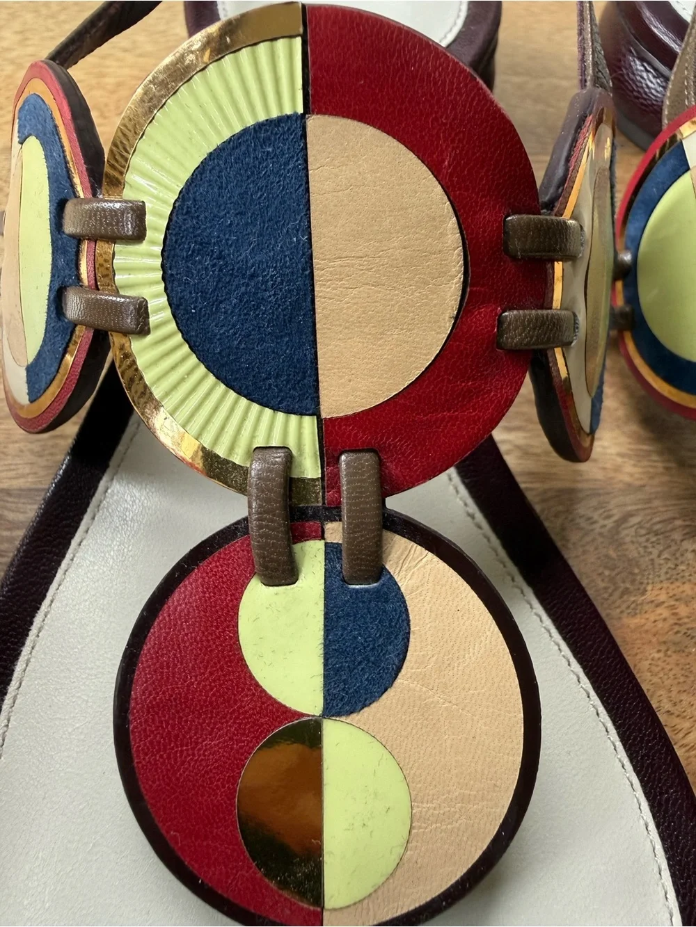 *New Tory Burch Marquetry Flat Disk Multi-color  leather sandal sz 8.5
